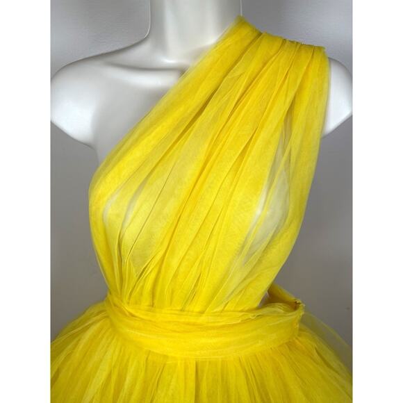 Bronx and Banco Anna One Shoulder Tiered Tulle Yellow Sheer Maxi Gown Size XS - Picture 6 of 16